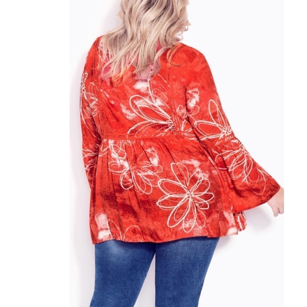 AVENUE 18W-28W Coral Boho Bell Sleeve Top AA08.8 - Picture 6 of 8